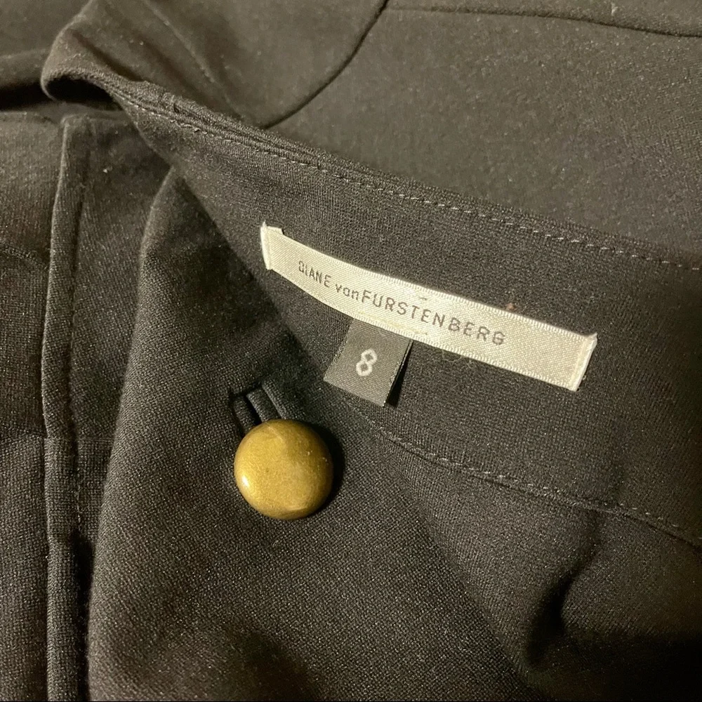 DIANE VON FURSTENBERG Charo Dress Military Black Gold Buttons Short Sleeves 8 - Picture 13 of 13